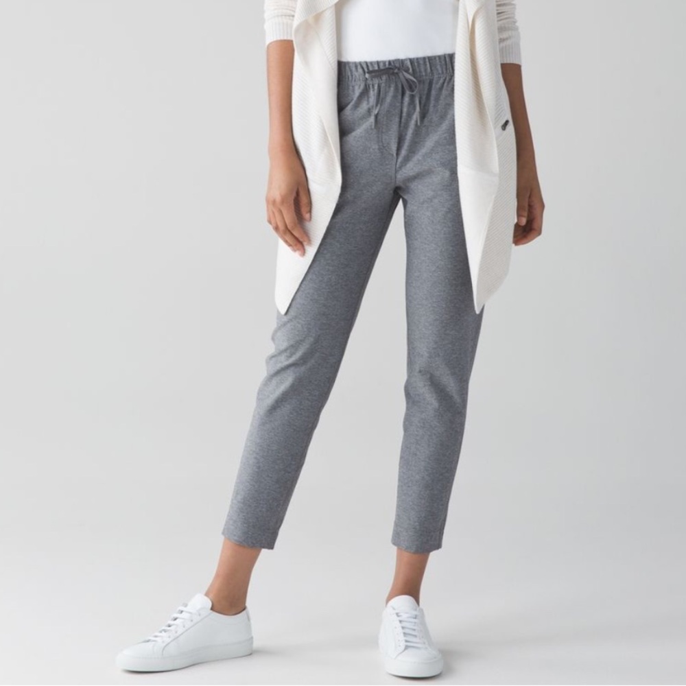 409. Lululemon grey open leg pants unsized 15” waist